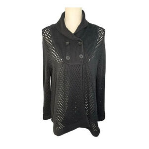 Tommy Hilfiger Women’s XL Black Crochet Bell Sleeve‎ Cardigan Sweater